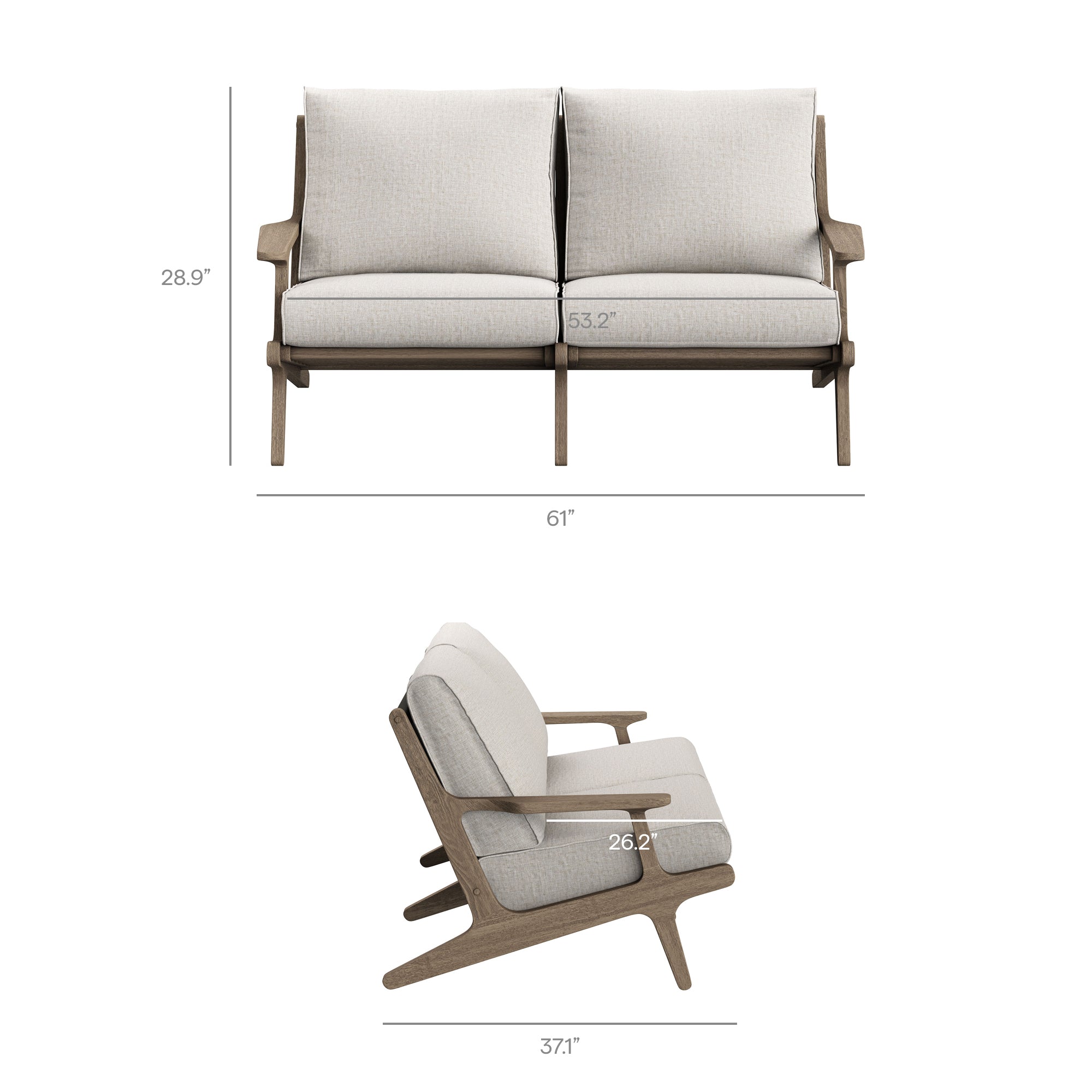 Saratoga Outdoor Patio Teak Wood Loveseat - Weathered Gray Pebble