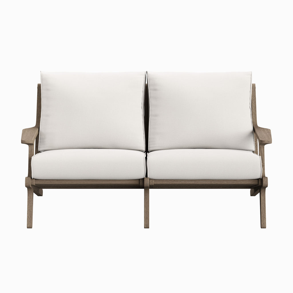Saratoga Outdoor Patio Teak Wood Loveseat - Weathered Gray White