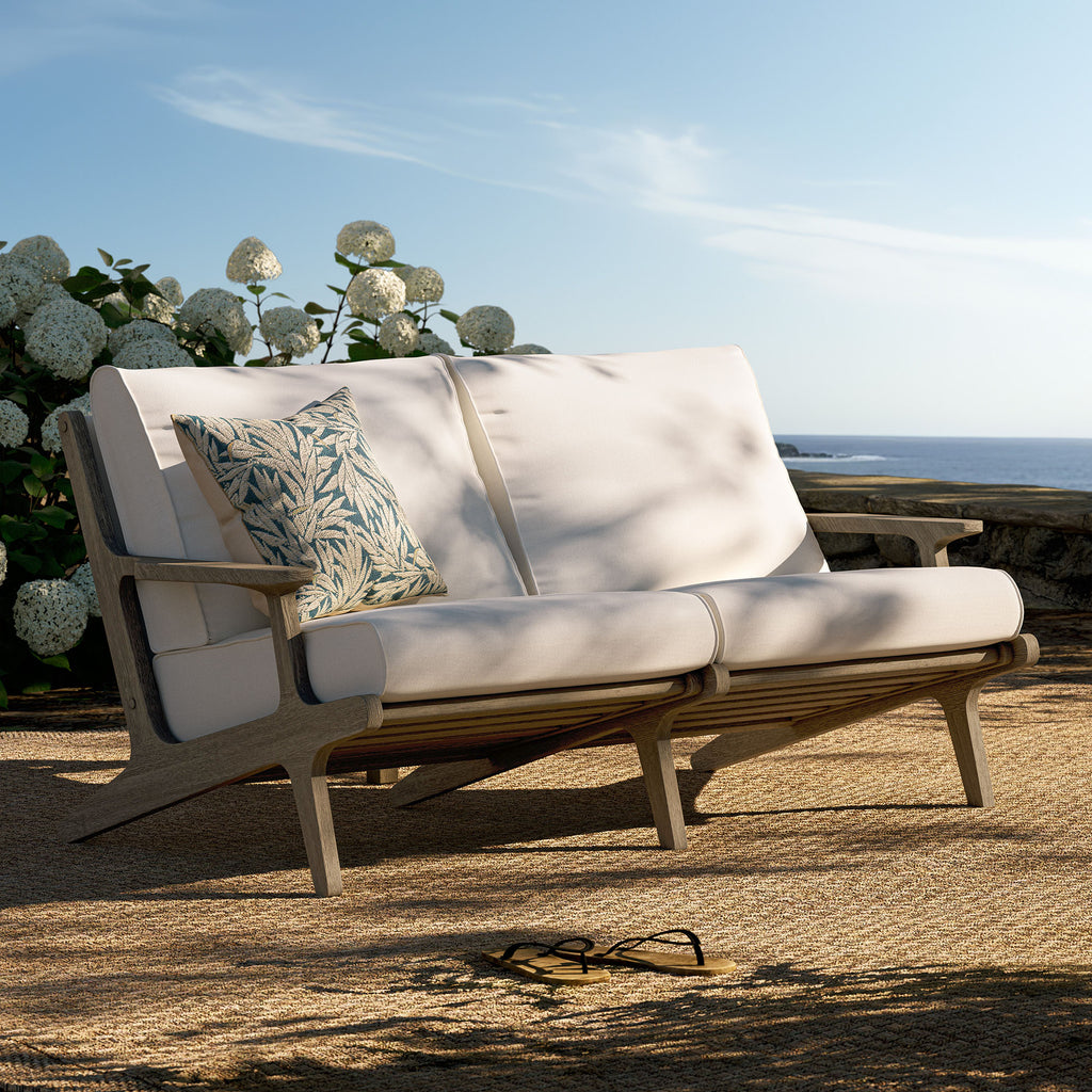 Saratoga Outdoor Patio Teak Wood Loveseat - Weathered Gray White