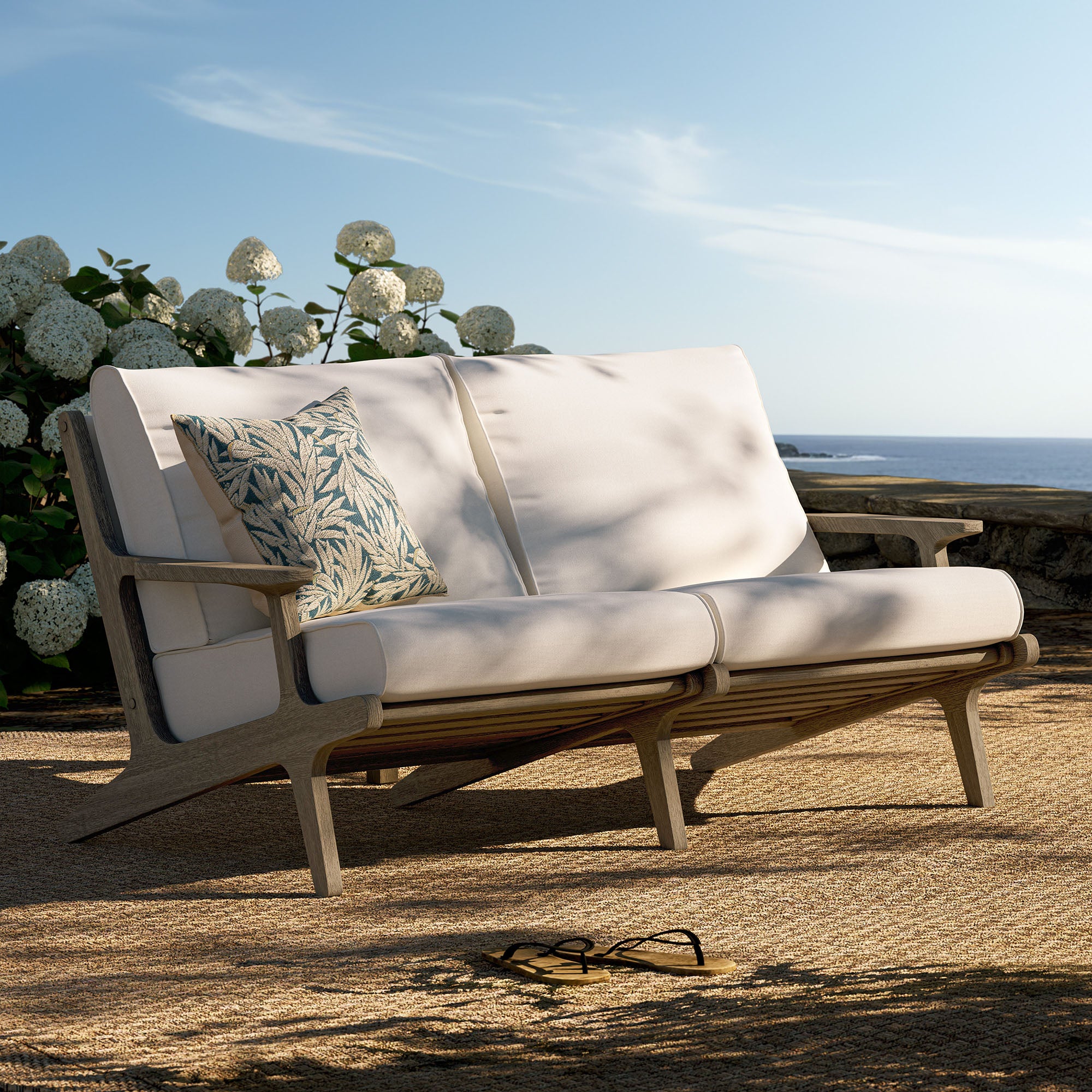 Saratoga Outdoor Patio Teak Wood Loveseat - Weathered Gray White