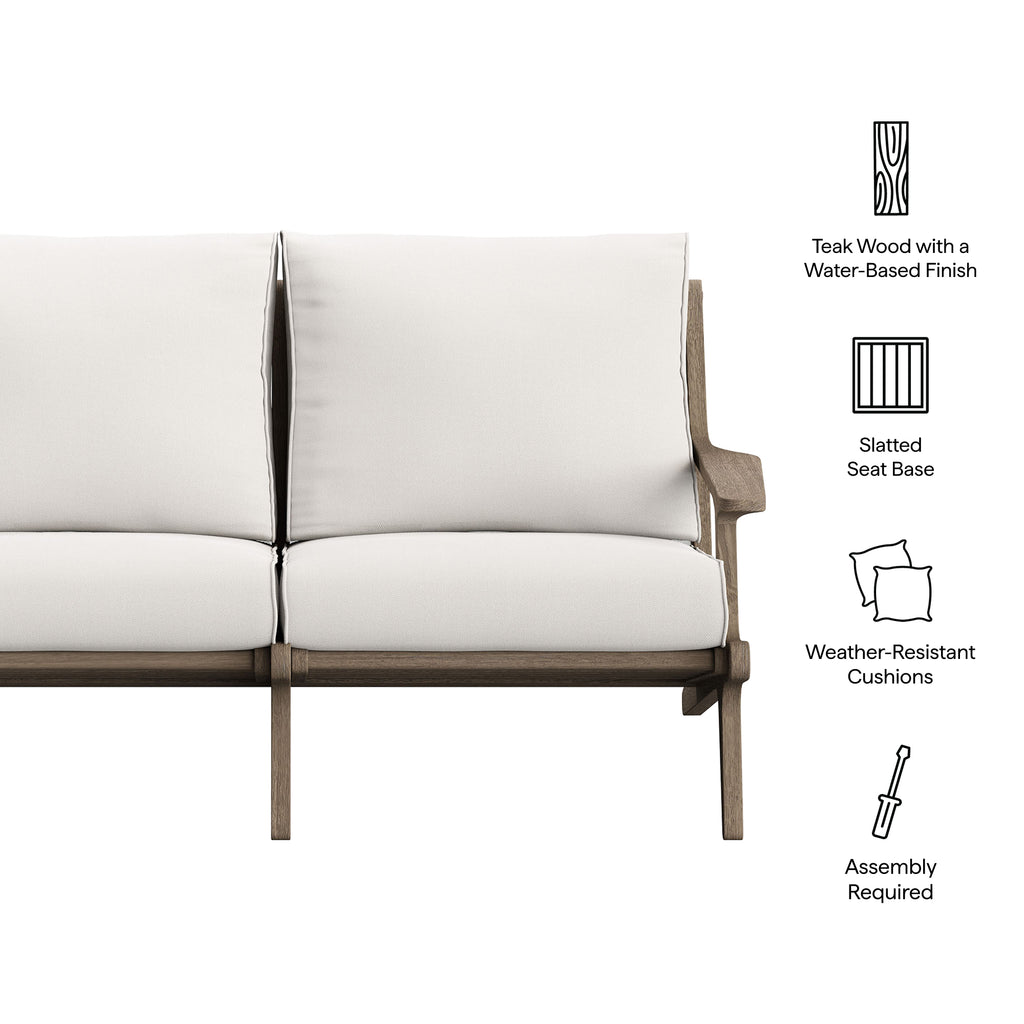 Saratoga Outdoor Patio Teak Wood Loveseat - Weathered Gray White