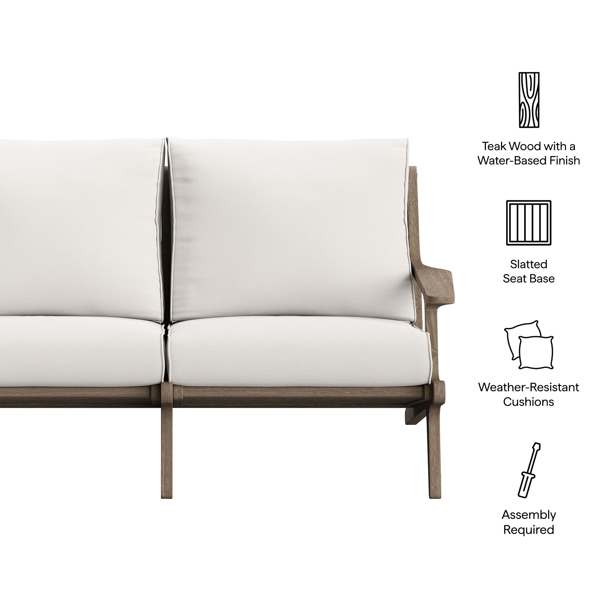 Saratoga Outdoor Patio Teak Wood Loveseat - Weathered Gray White