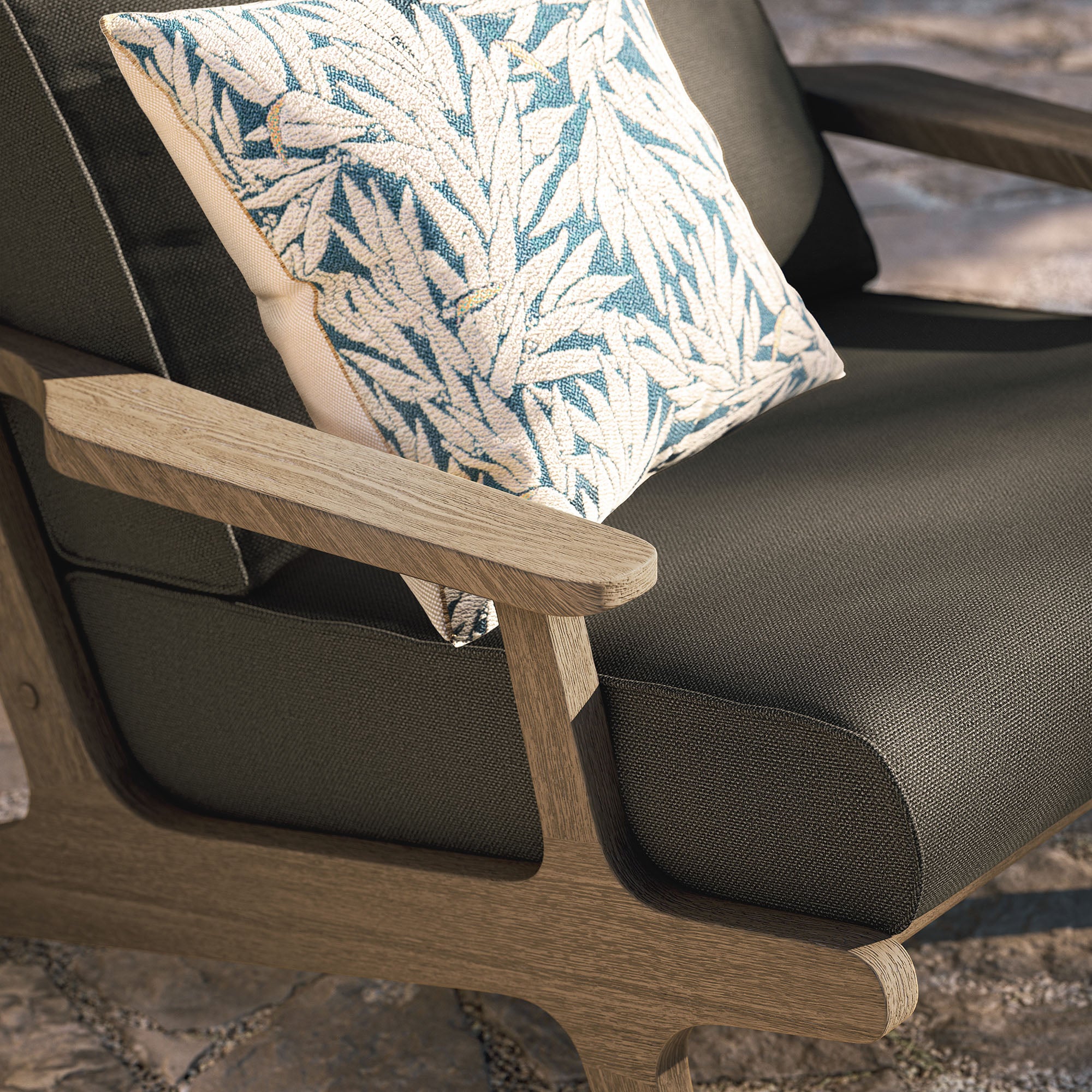 Saratoga Outdoor Patio Teak Wood Armchair - Weathered Gray Flint