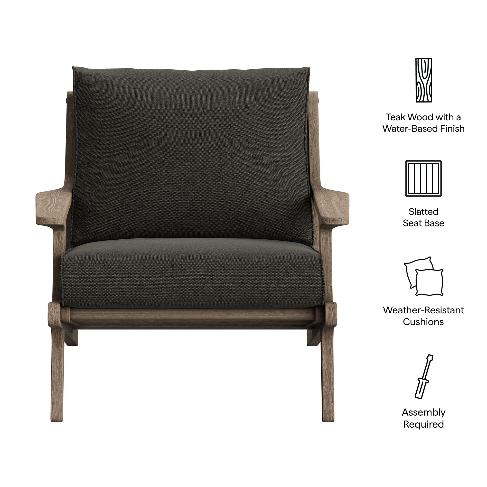Saratoga Outdoor Patio Teak Wood Armchair - Weathered Gray Flint