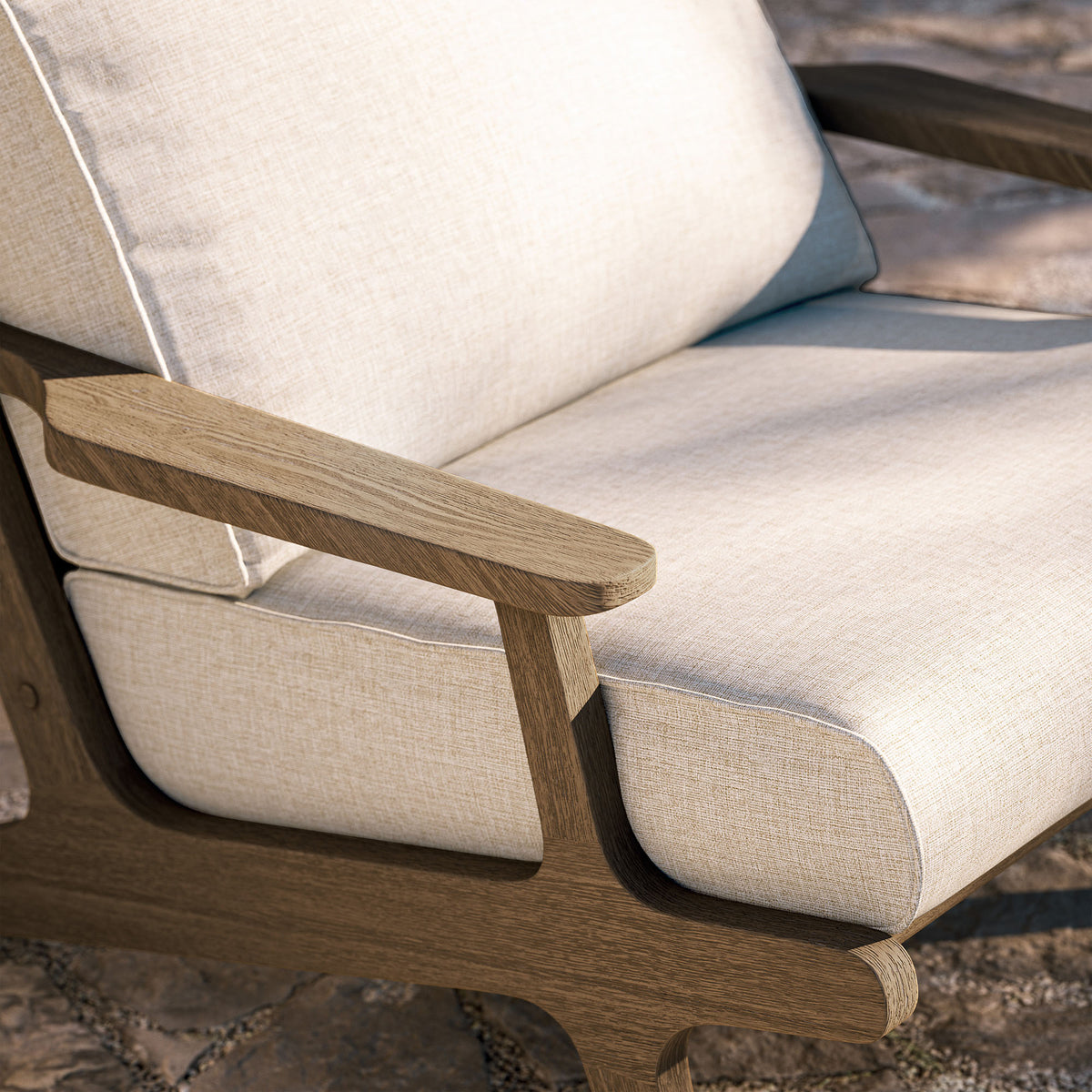 Saratoga Outdoor Patio Teak Wood Armchair - Weathered Gray Pebble