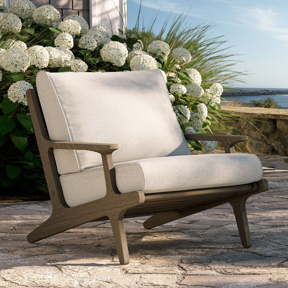 Saratoga Outdoor Patio Teak Wood Armchair - Weathered Gray Pebble