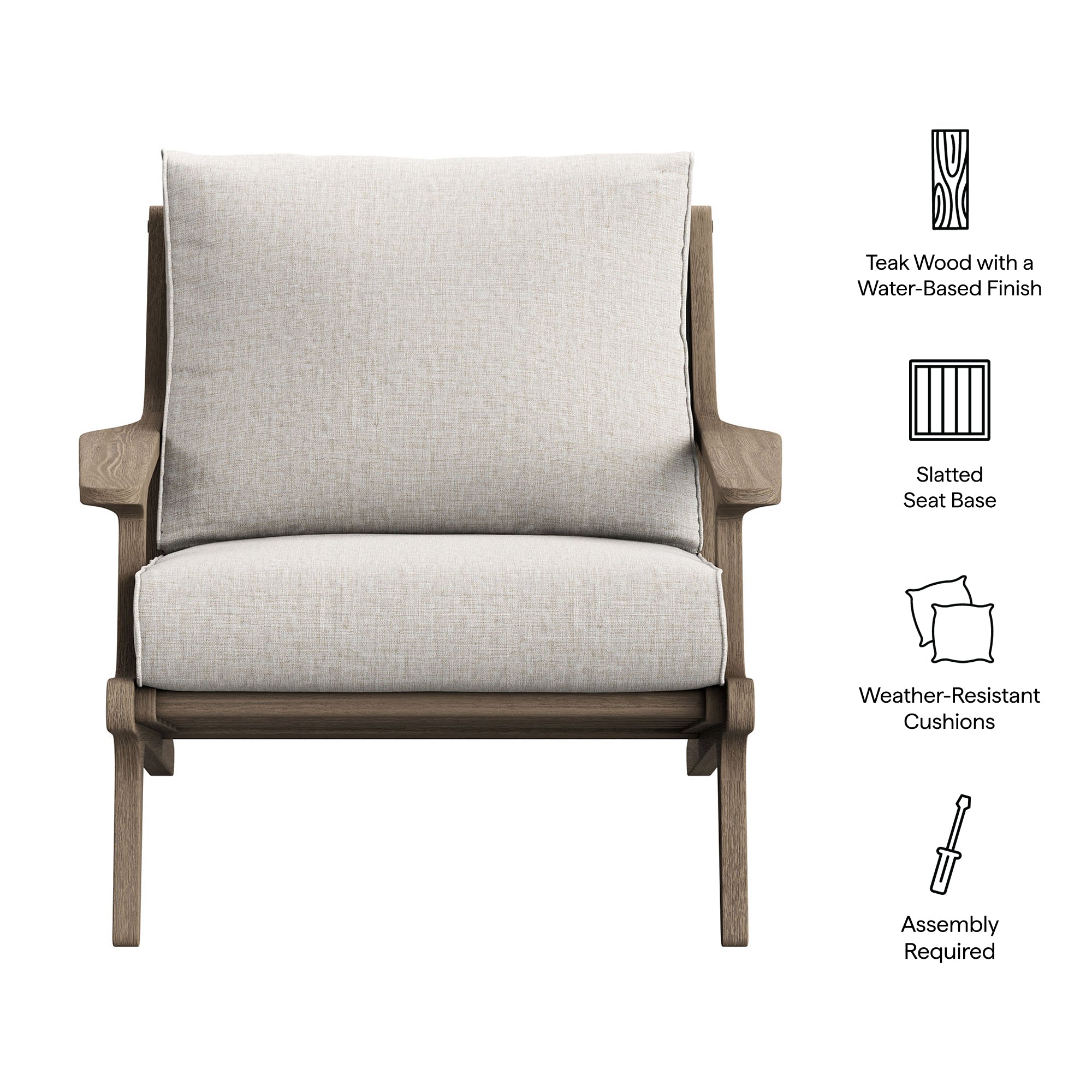 Saratoga Outdoor Patio Teak Wood Armchair - Weathered Gray Pebble