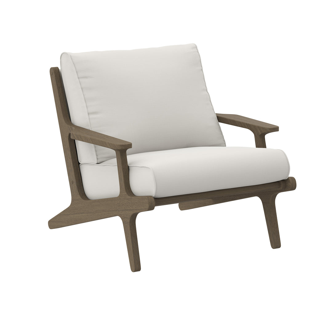 Saratoga Outdoor Patio Teak Wood Chair and Ottoman Set - Weathered Gray White
