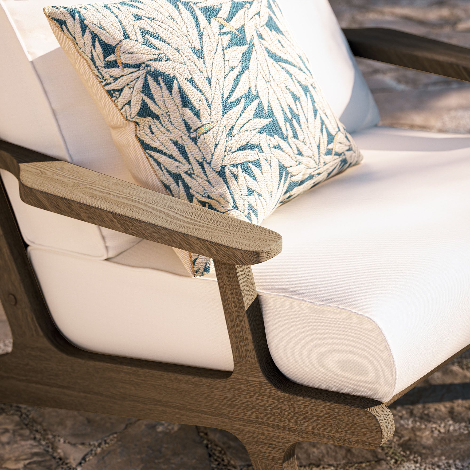 Saratoga Outdoor Patio Teak Wood Armchair - Weathered Gray White