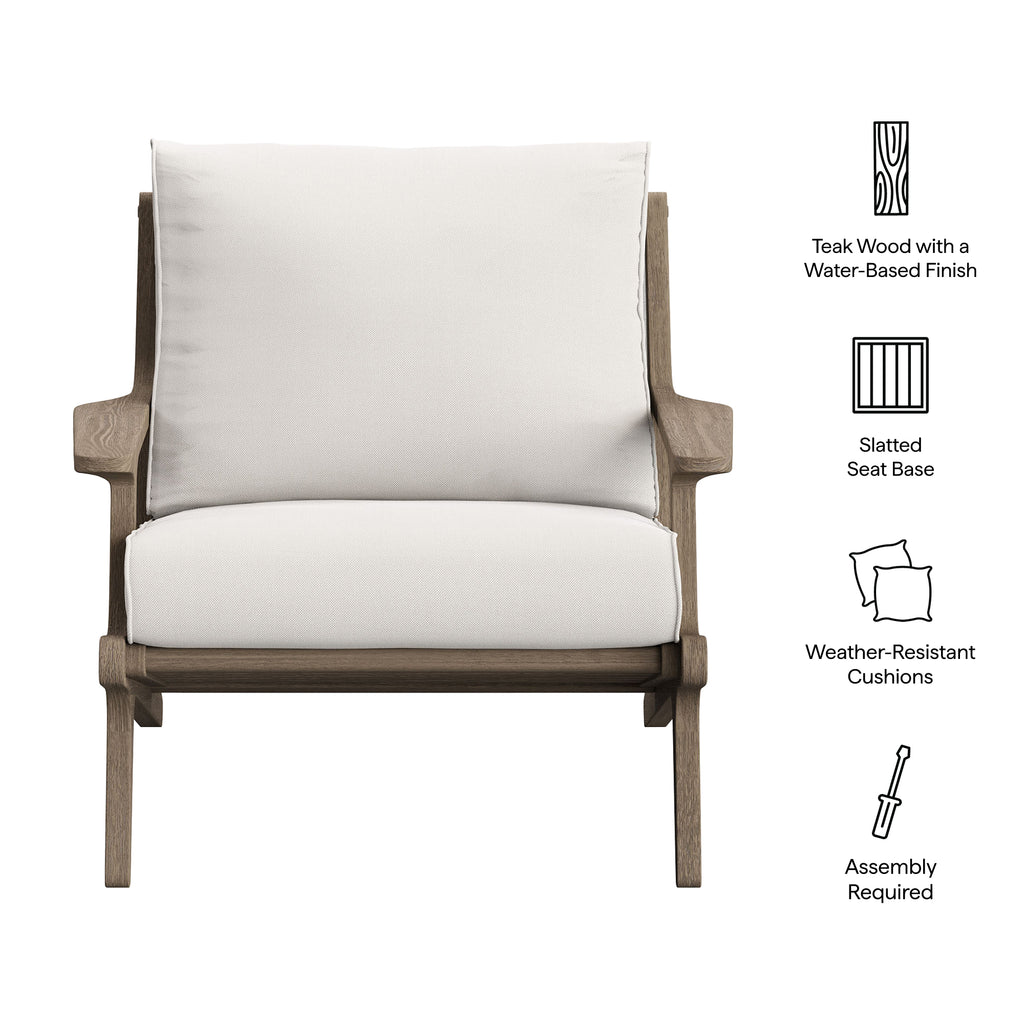 Saratoga Outdoor Patio Teak Wood Armchair - Weathered Gray White