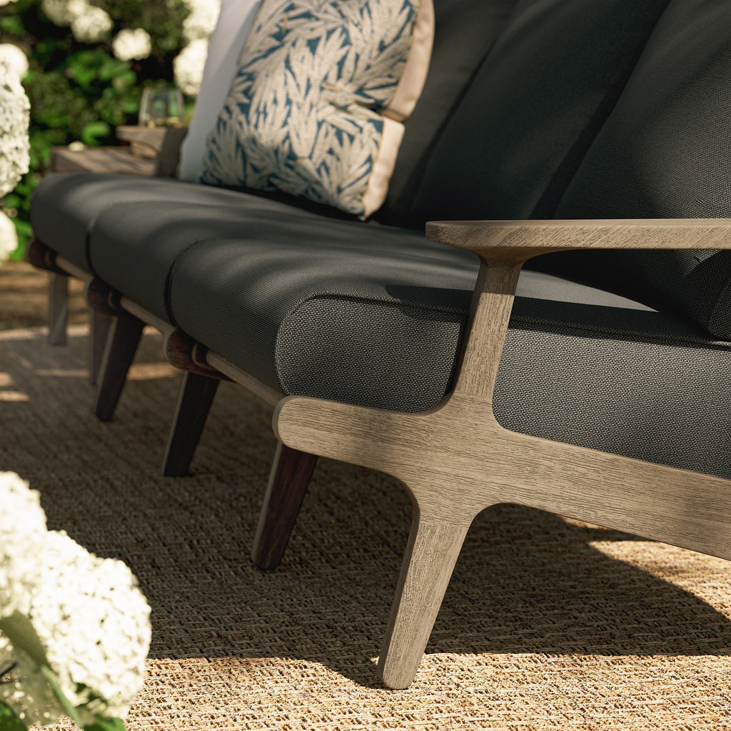 Saratoga Outdoor Patio Teak Sofa - Weathered Gray Flint