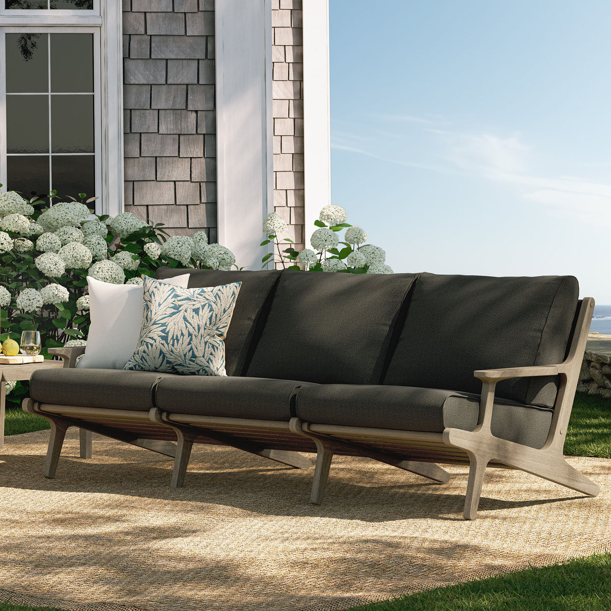 Saratoga Outdoor Patio Teak Sofa - Weathered Gray Flint