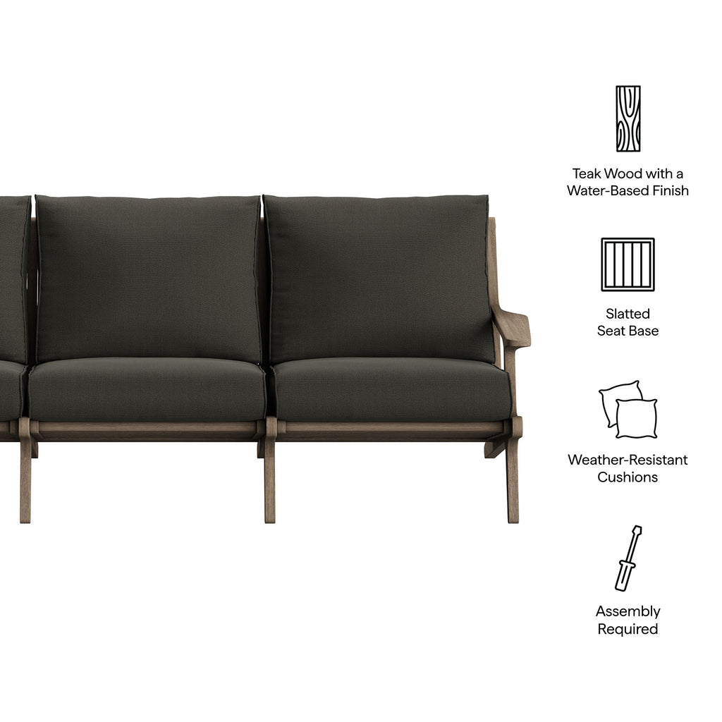 Saratoga Outdoor Patio Teak Sofa - Weathered Gray Flint