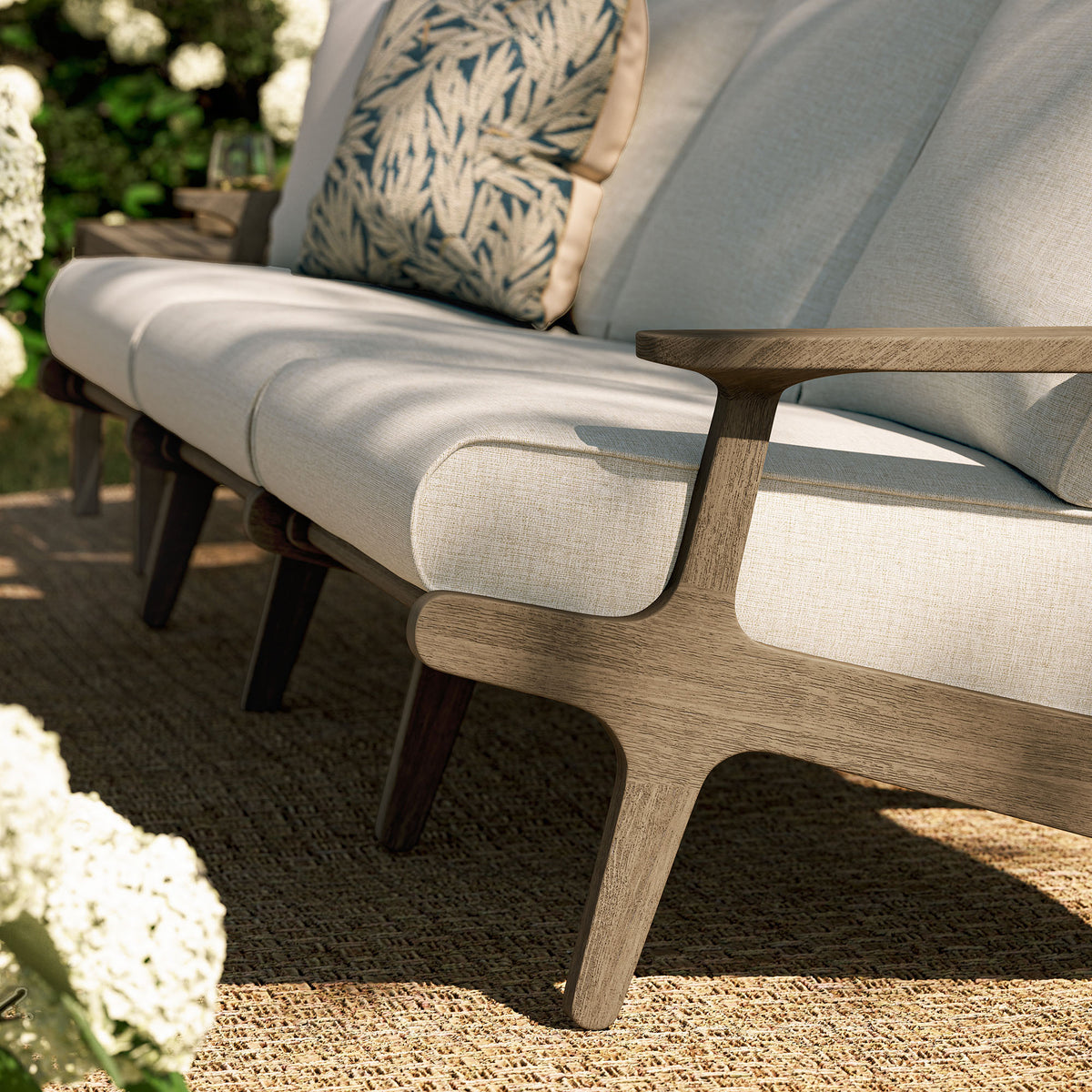 Saratoga Outdoor Patio Teak Sofa - Weathered Gray Pebble