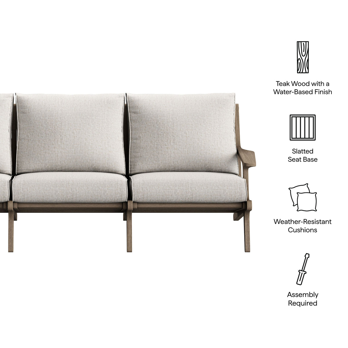 Saratoga Outdoor Patio Teak Sofa - Weathered Gray Pebble