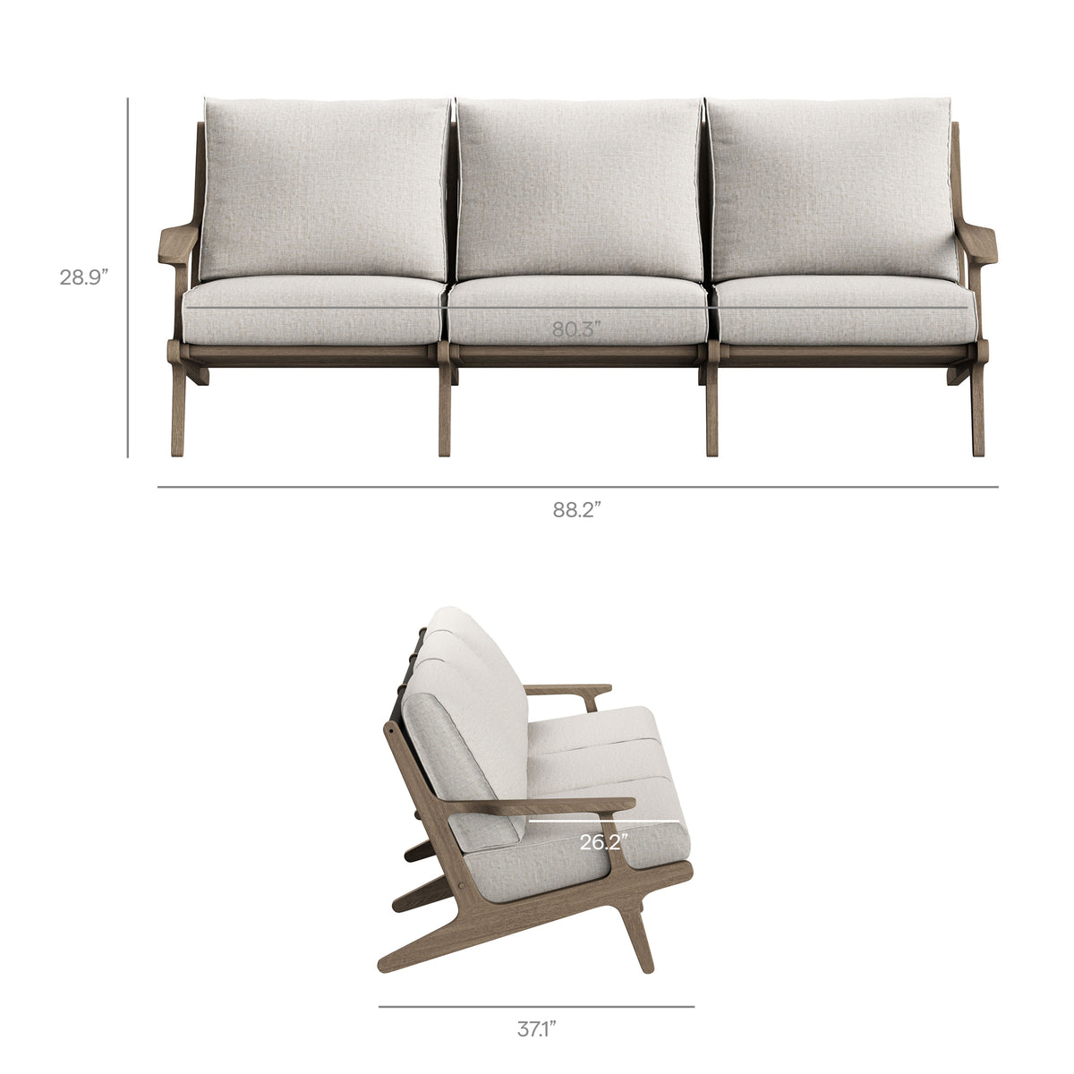 Saratoga Outdoor Patio Teak Sofa - Weathered Gray Pebble