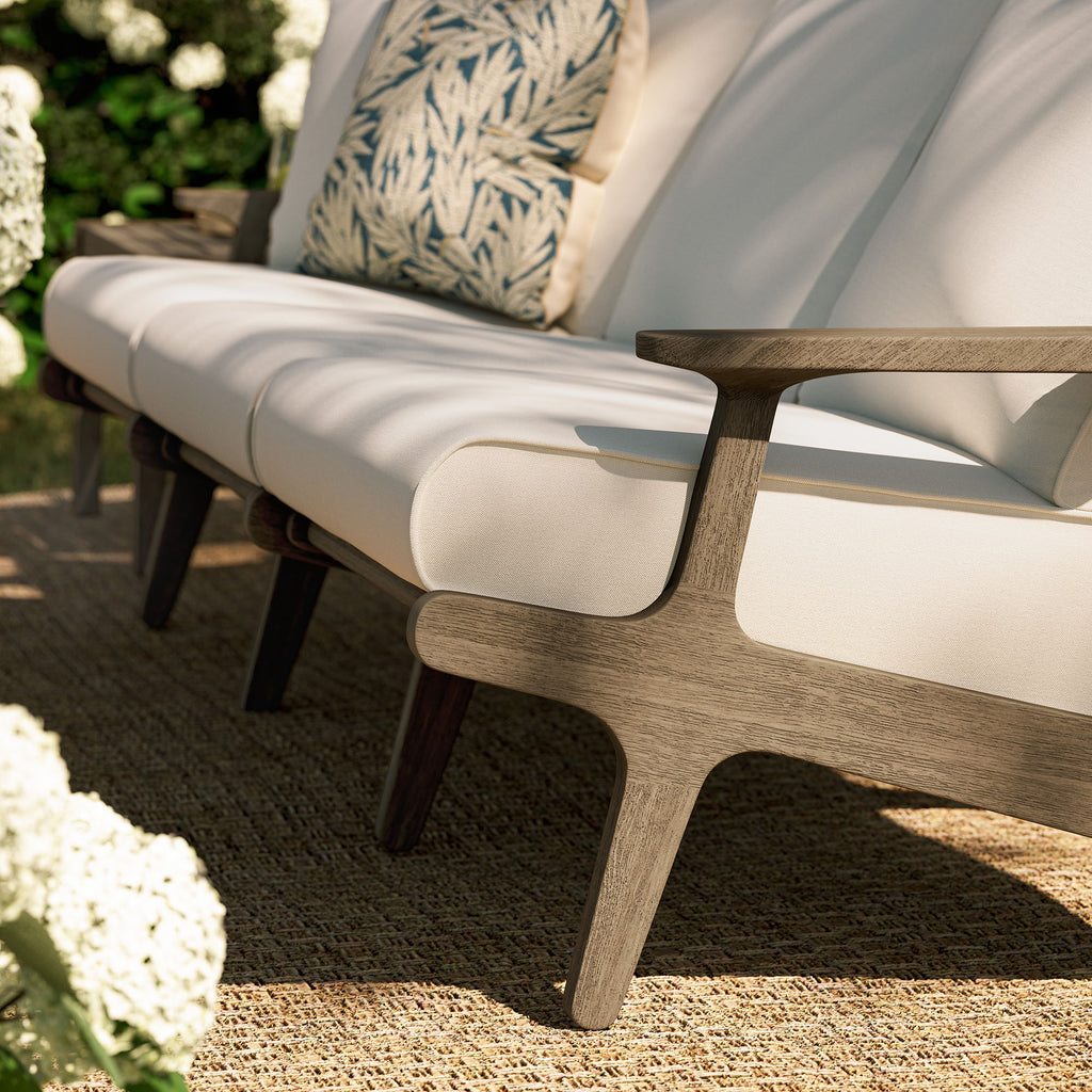 Saratoga Outdoor Patio Teak Sofa - Weathered Gray White