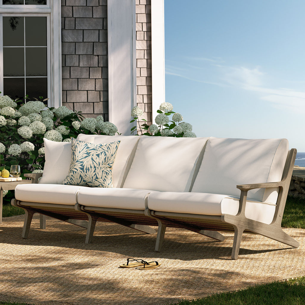 Saratoga Outdoor Patio Teak Sofa - Weathered Gray White