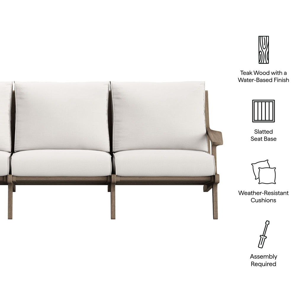 Saratoga Outdoor Patio Teak Sofa - Weathered Gray White