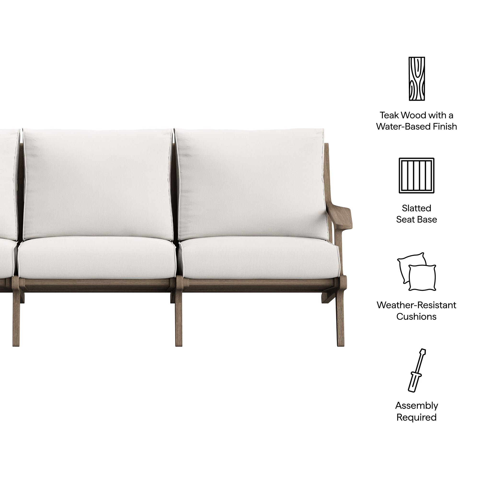 Saratoga Outdoor Patio Teak Sofa - Weathered Gray White