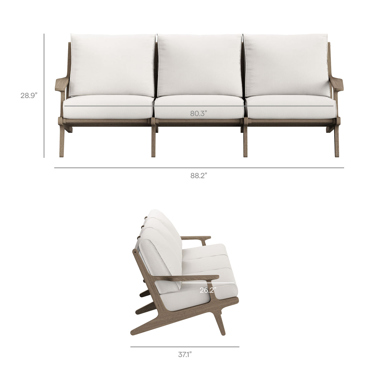 Saratoga Outdoor Patio Teak Sofa - Weathered Gray White