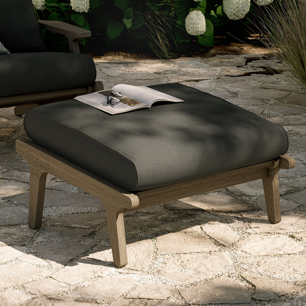 Saratoga Outdoor Patio Teak Ottoman - Weathered Gray Flint