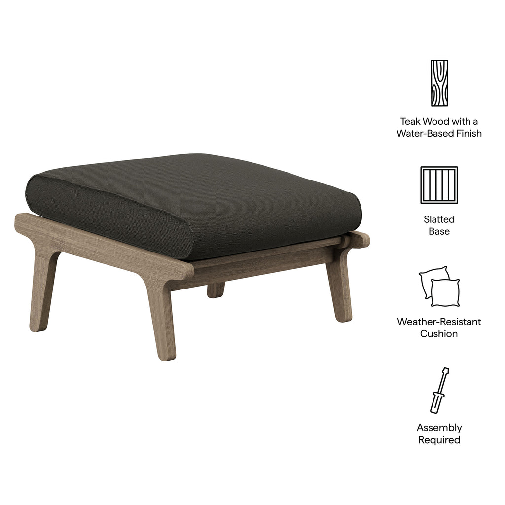Saratoga Outdoor Patio Teak Ottoman - Weathered Gray Flint