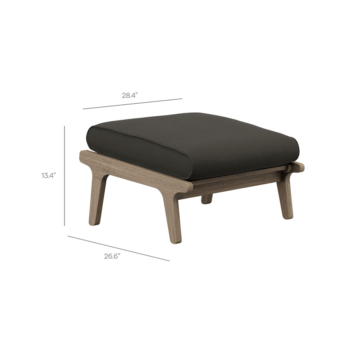 Saratoga Outdoor Patio Teak Ottoman - Weathered Gray Flint
