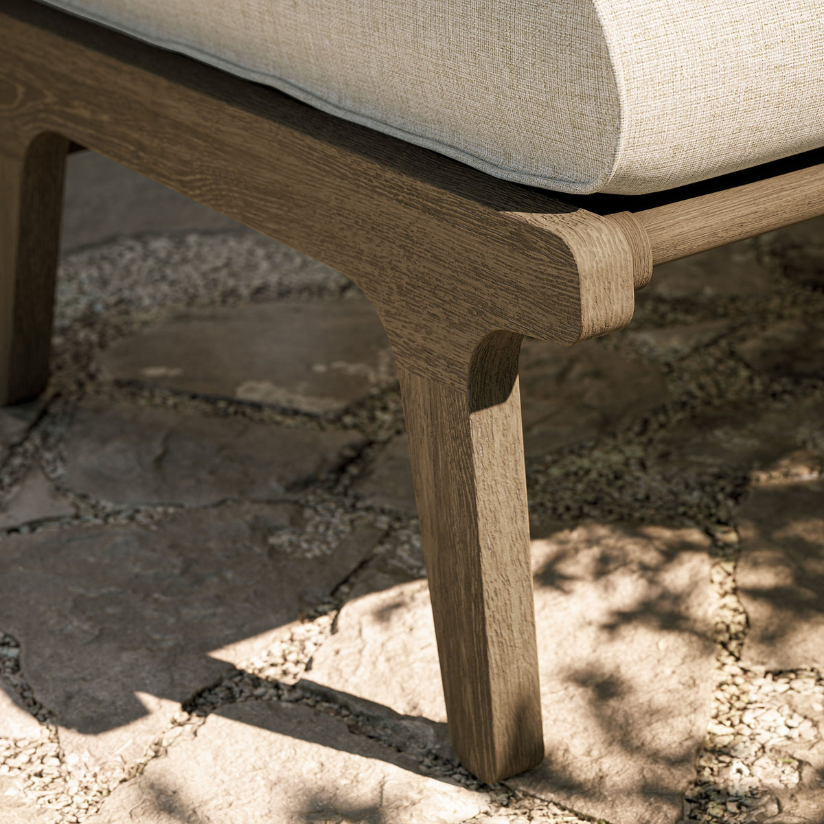 Saratoga Outdoor Patio Teak Ottoman - Weathered Gray Pebble