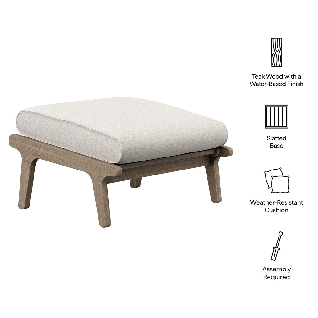 Saratoga Outdoor Patio Teak Ottoman - Weathered Gray Pebble