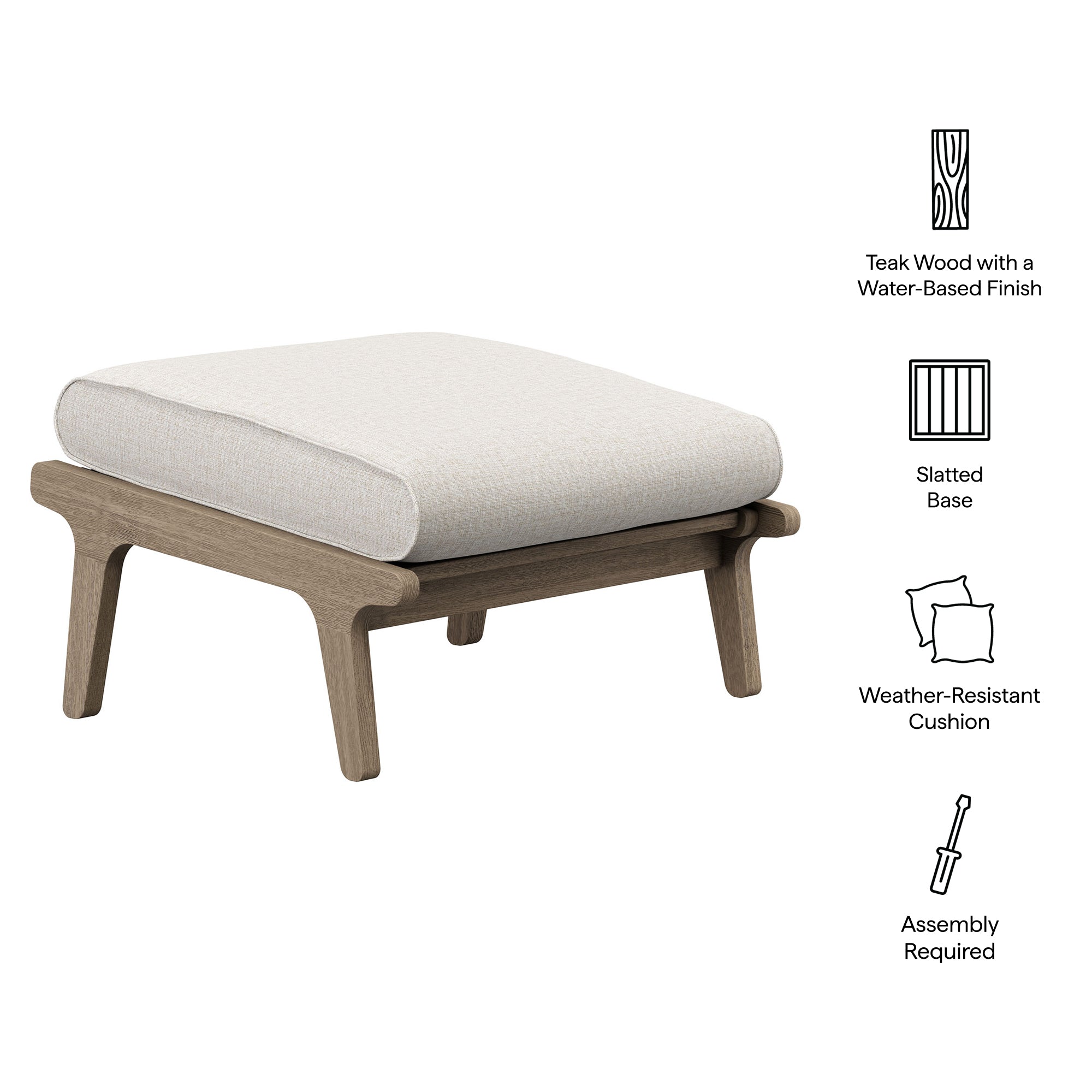 Saratoga Outdoor Patio Teak Ottoman - Weathered Gray Pebble