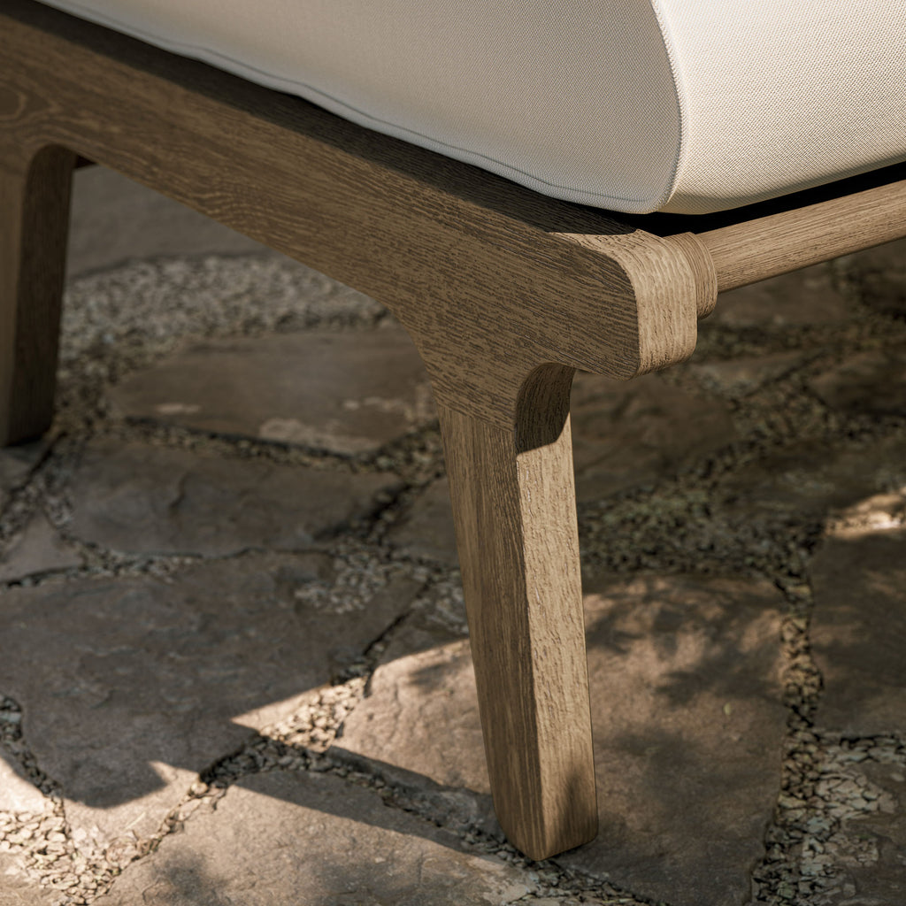 Saratoga Outdoor Patio Teak Ottoman - Weathered Gray White