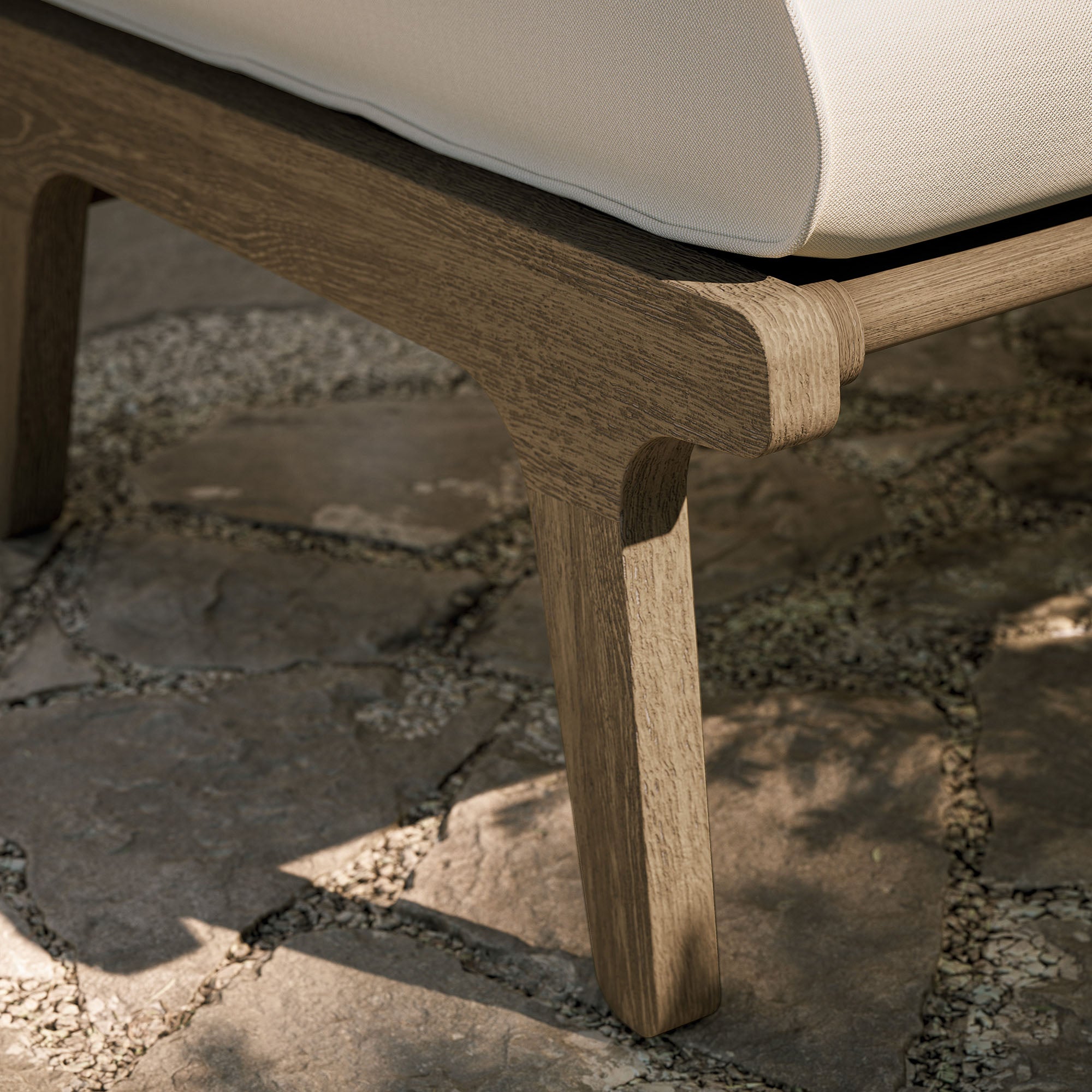 Saratoga Outdoor Patio Teak Ottoman - Weathered Gray White