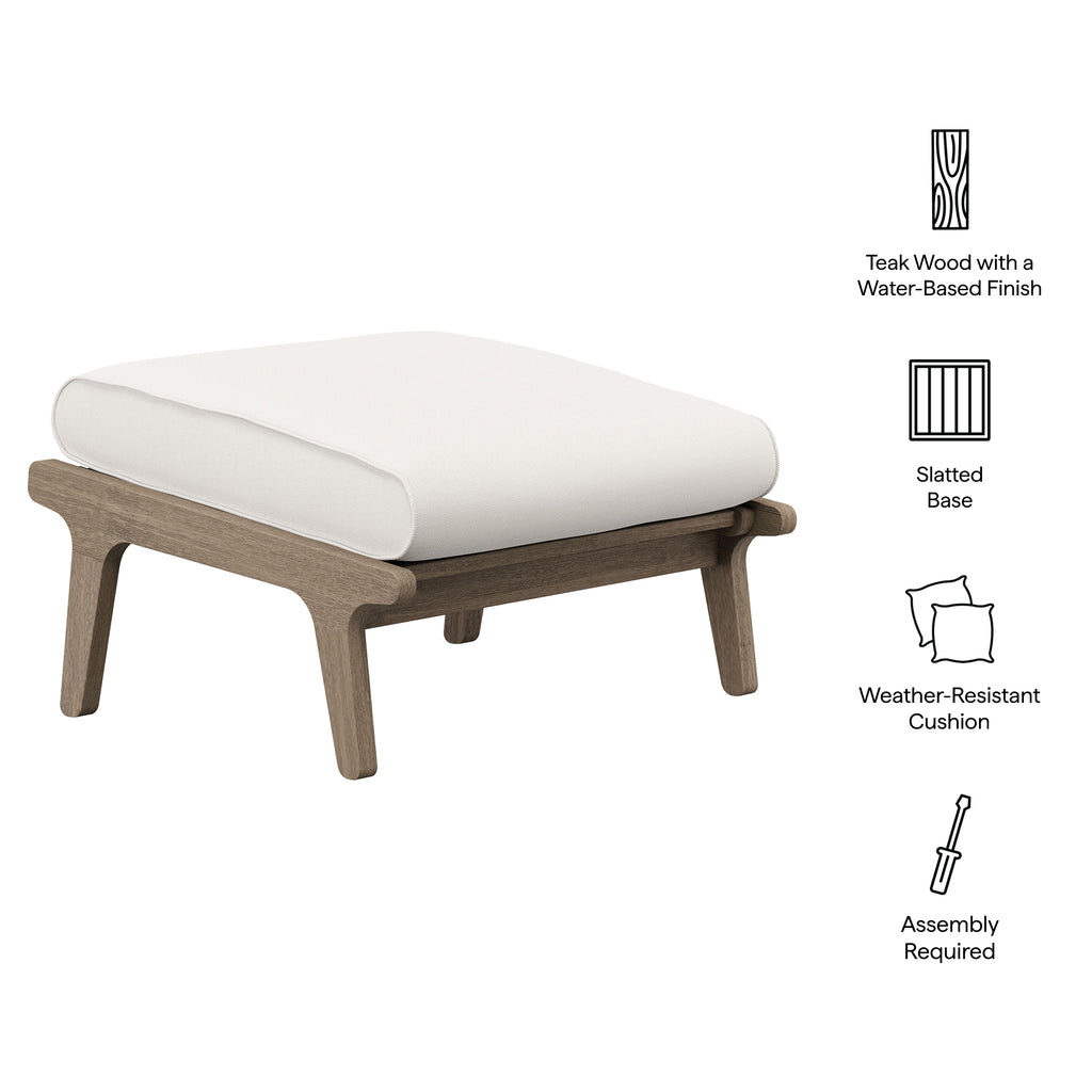 Saratoga Outdoor Patio Teak Ottoman - Weathered Gray White