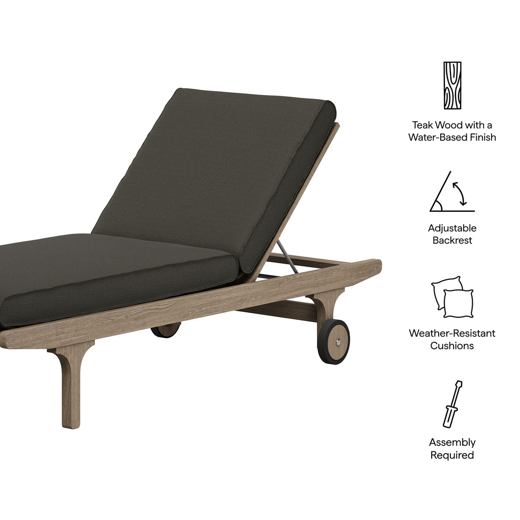 Saratoga Outdoor Patio Teak Chaise Lounge Chair - Weathered Gray Flint