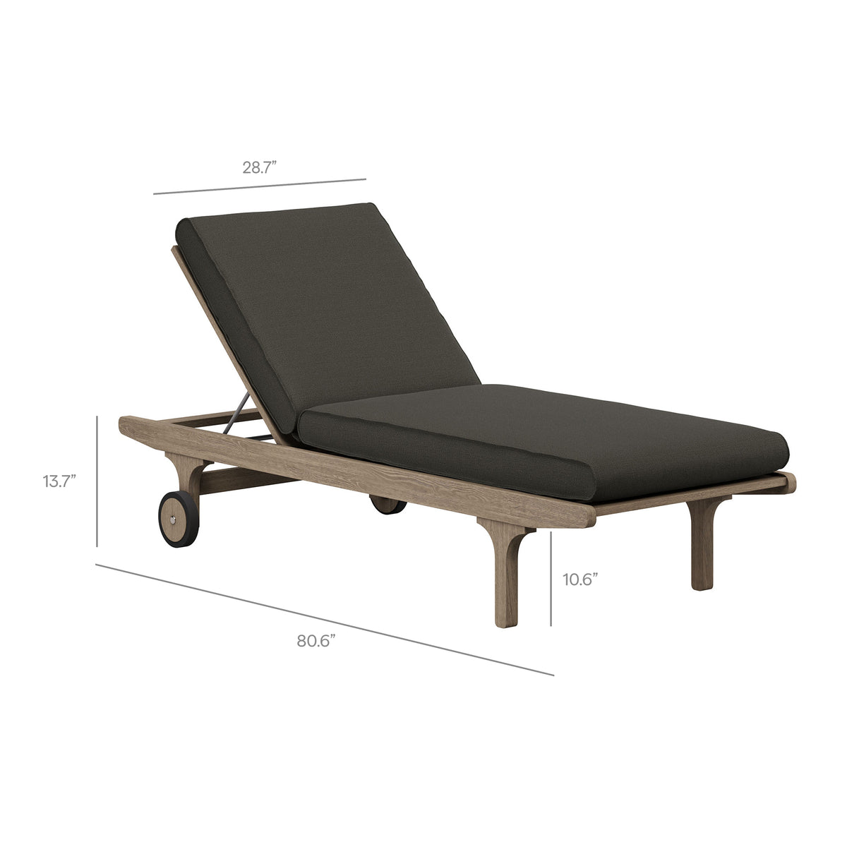 Saratoga Outdoor Patio Teak Wood 3-Piece Chaise Lounge Furniture Set - Weathered Gray Flint