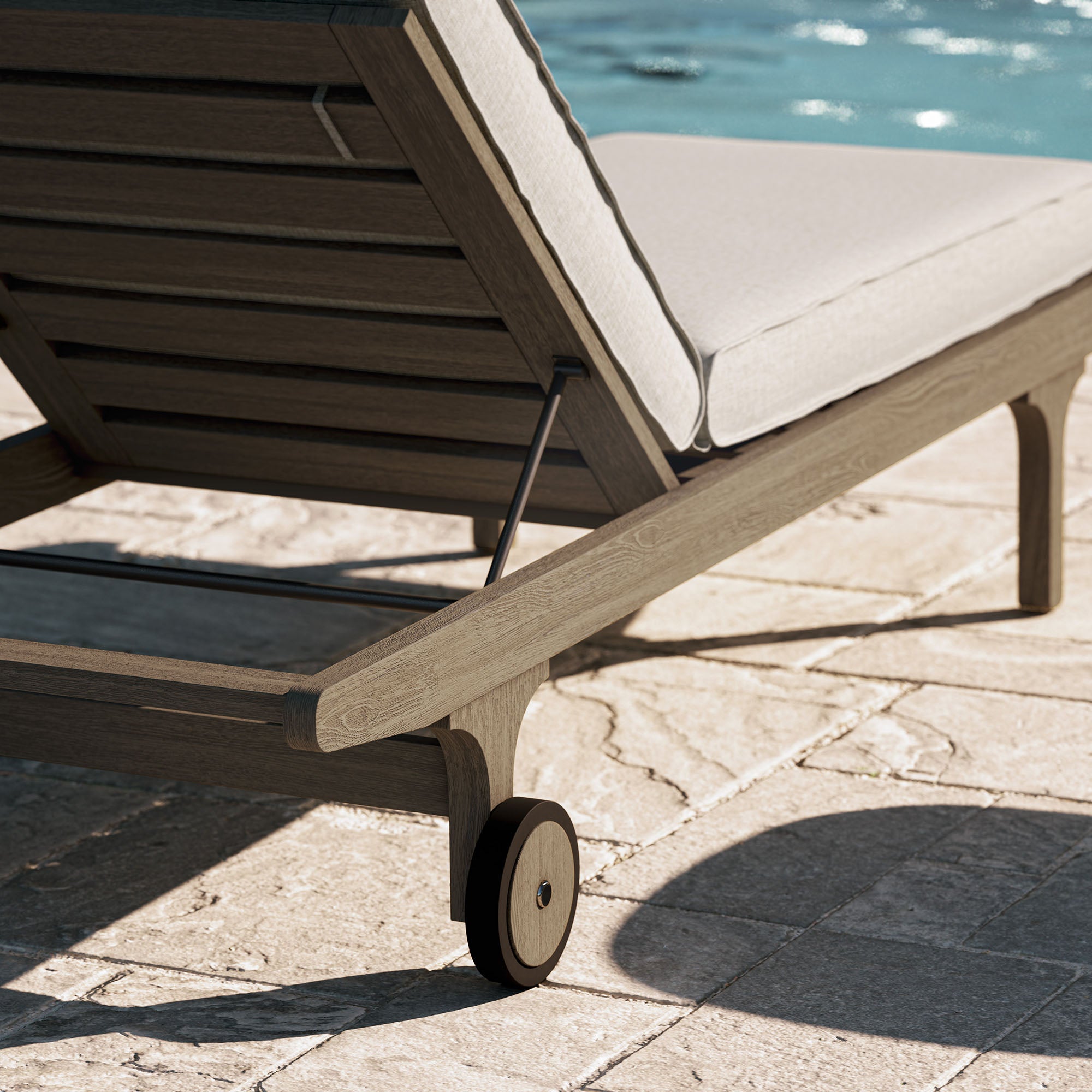 Saratoga Outdoor Patio Teak Chaise Lounge Chair - Weathered Gray Pebble