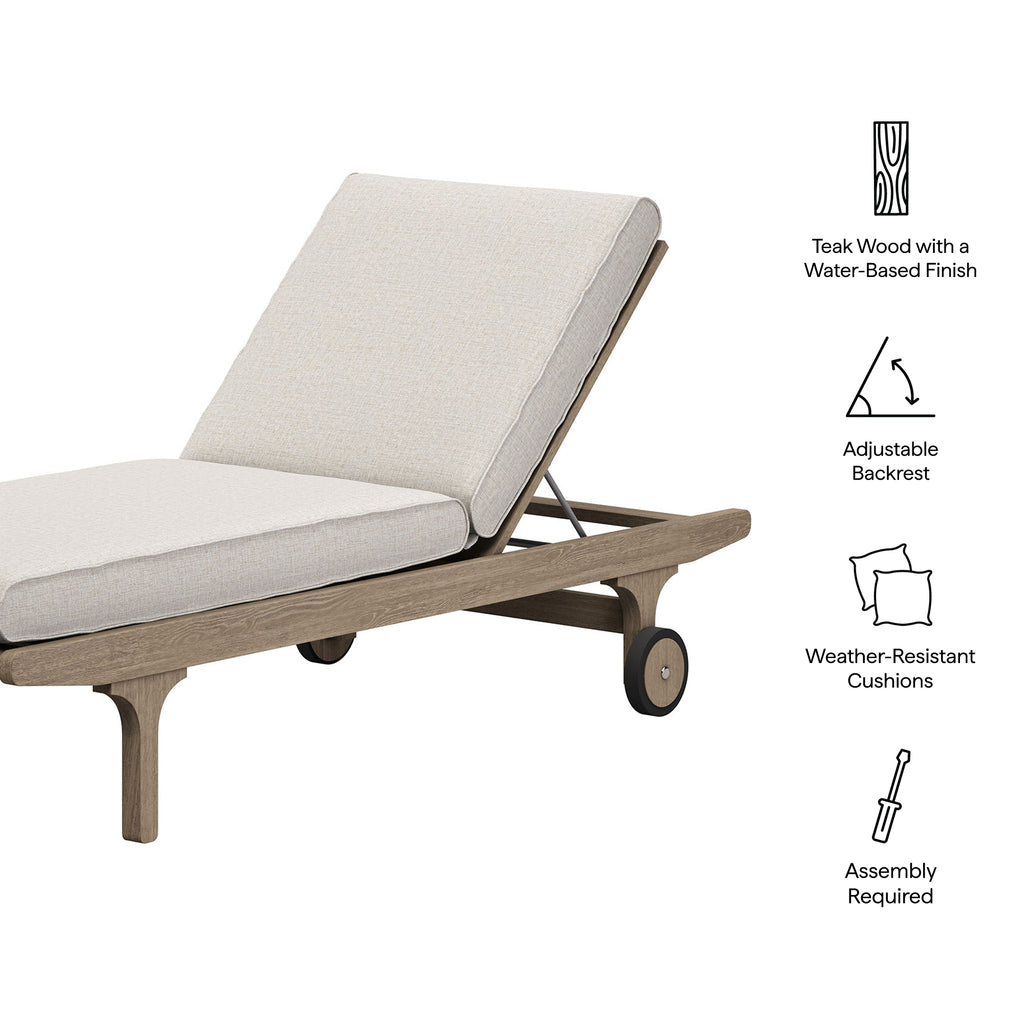Saratoga Outdoor Patio Teak Chaise Lounge Chair - Weathered Gray Pebble