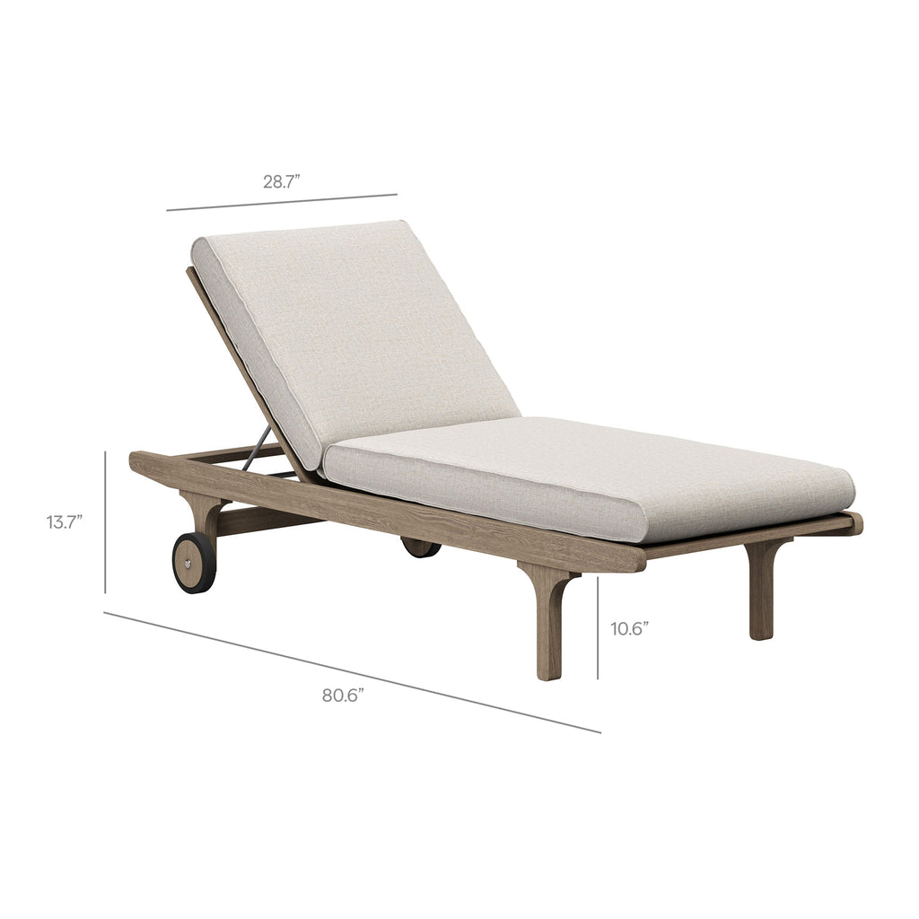 Saratoga Outdoor Patio Teak Chaise Lounge Chair - Weathered Gray Pebble