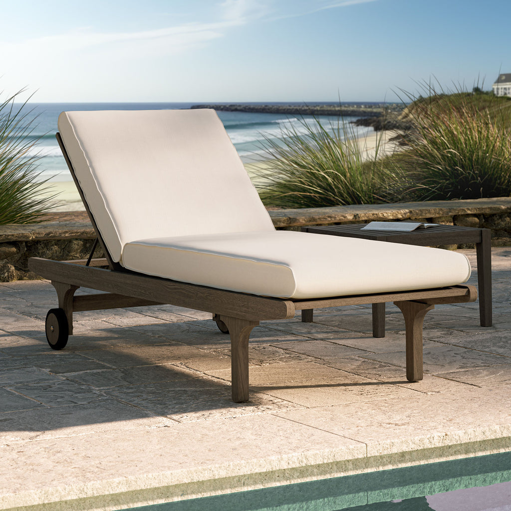 Saratoga Outdoor Patio Teak Chaise Lounge Chair - Weathered Gray White
