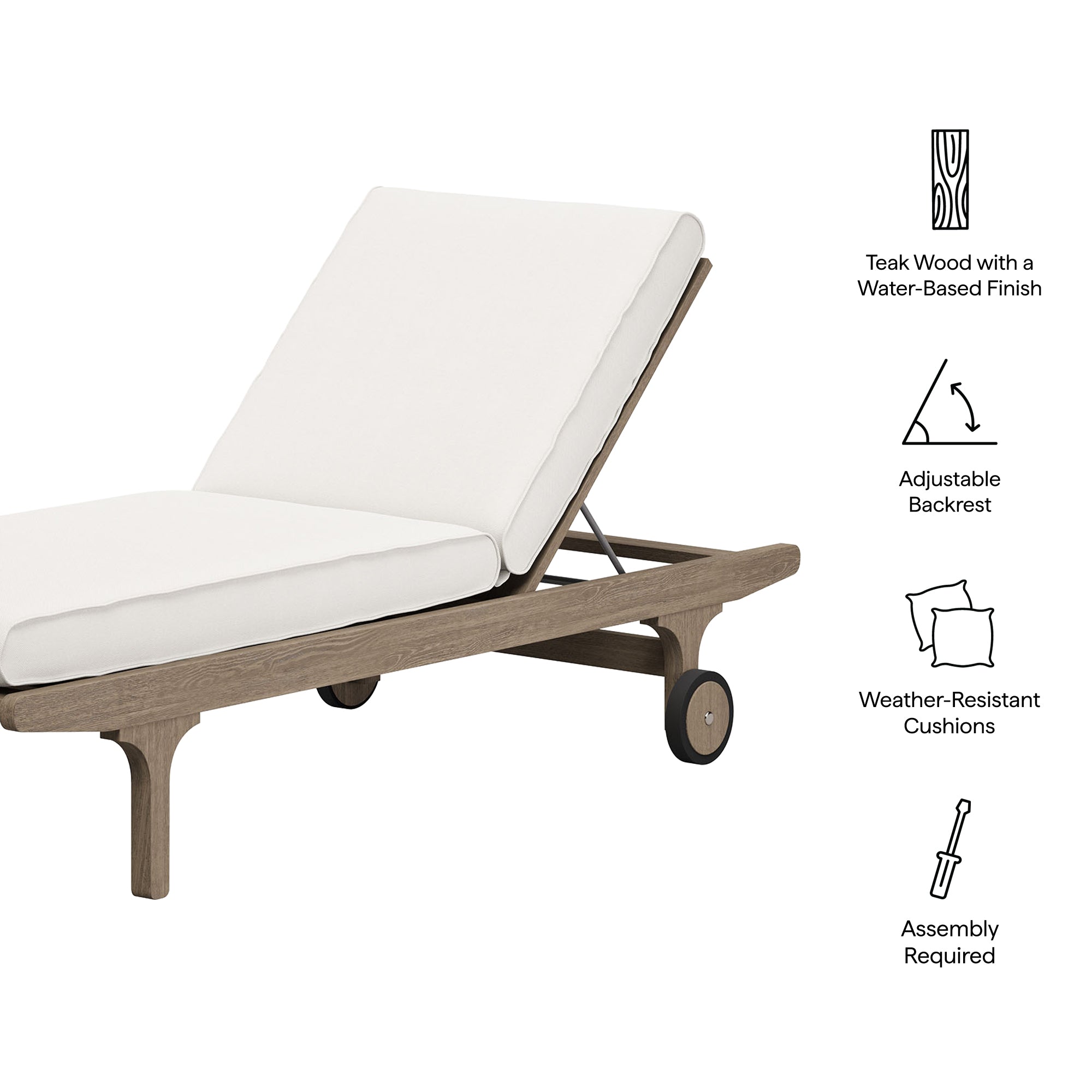 Saratoga Outdoor Patio Teak Chaise Lounge Chair - Weathered Gray White