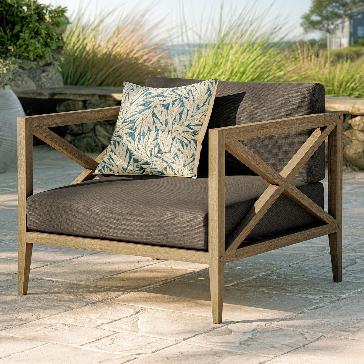 Northlake Outdoor Patio Teak Armchair - Weathered Gray Flint
