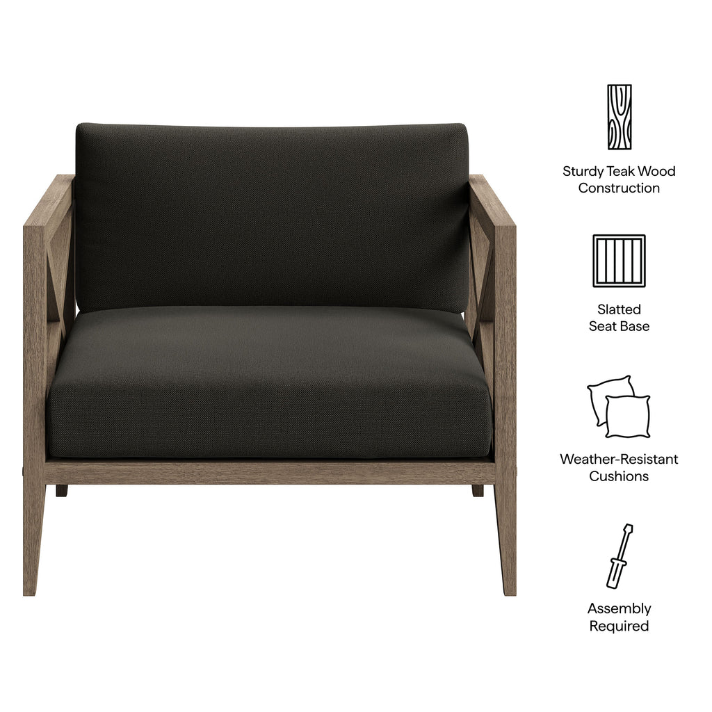 Northlake Outdoor Patio Teak Armchair - Weathered Gray Flint