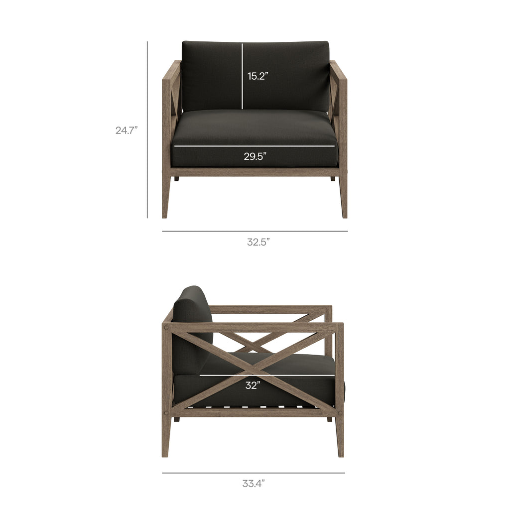 Northlake Outdoor Patio Teak Armchair - Weathered Gray Flint