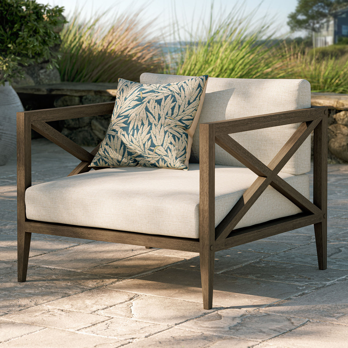 Northlake Outdoor Patio Teak Armchair - Weathered Gray Pebble
