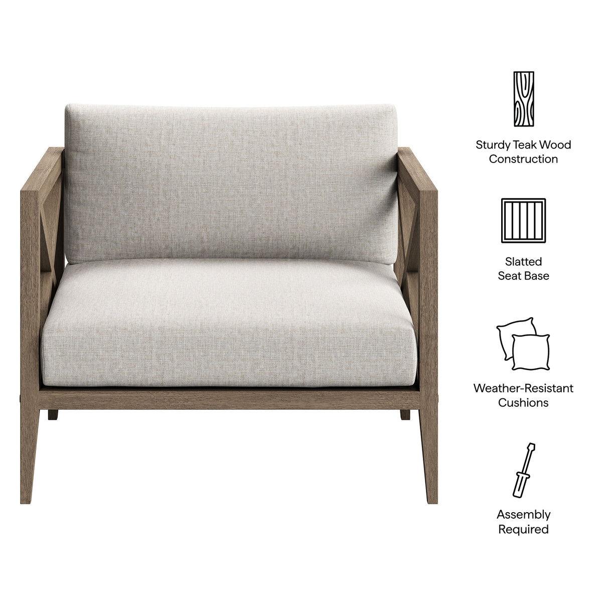 Northlake Outdoor Patio Teak Armchair - Weathered Gray Pebble