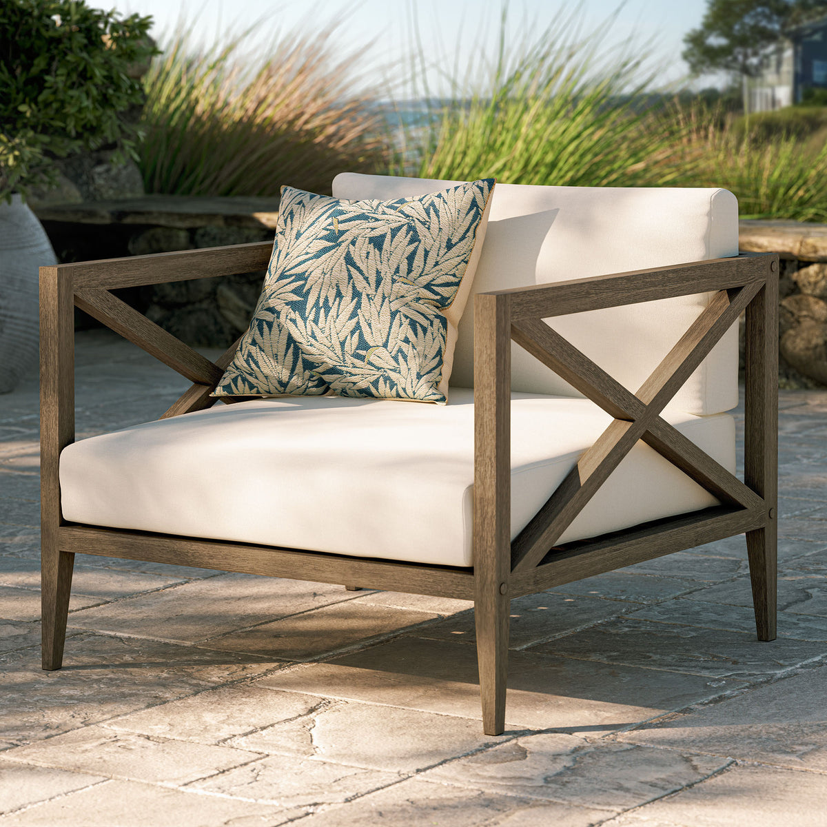 Northlake Outdoor Patio Teak Armchair - Weathered Gray White