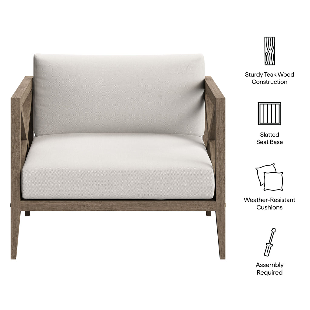 Northlake Outdoor Patio Teak Armchair - Weathered Gray White