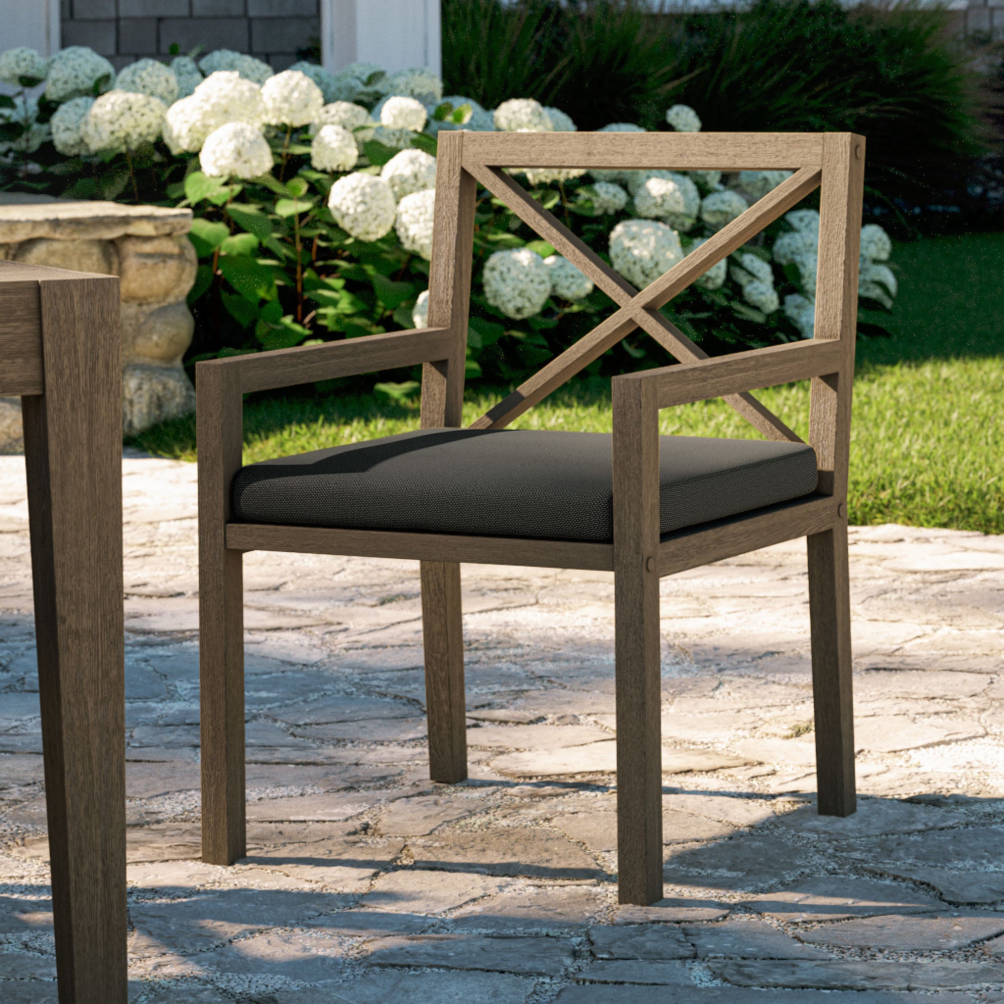Northlake Outdoor Patio Teak Dining Armchair - Weathered Gray Flint