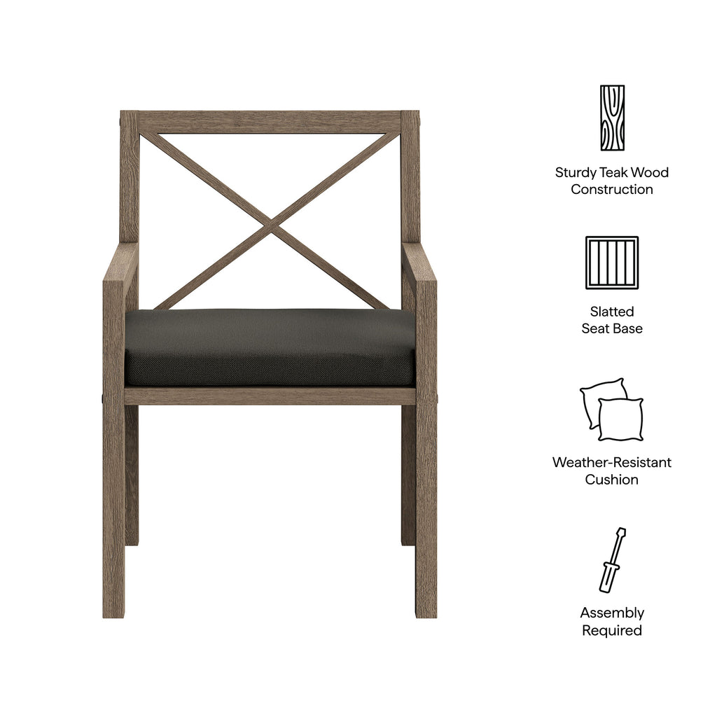 Northlake Outdoor Patio Teak Dining Armchair - Weathered Gray Flint